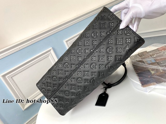 路易威登LV女包 M44925 黑色壓花 ONTHEGO手袋 LV全皮壓花壓大花媽咪袋購物袋 xxlv2477